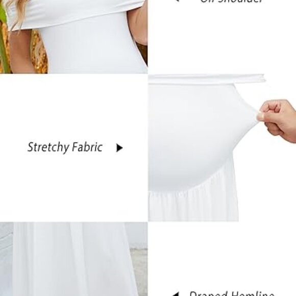 OUGES Women's 2025 Off The Shoulder Mesh Maxi Maternity Dress for Photoshoot - Picture 4 of 6